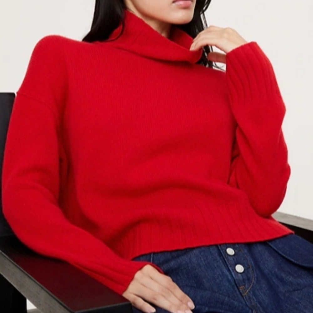 100% Cashmere Turtleneck Sweater Red XS Oversized
